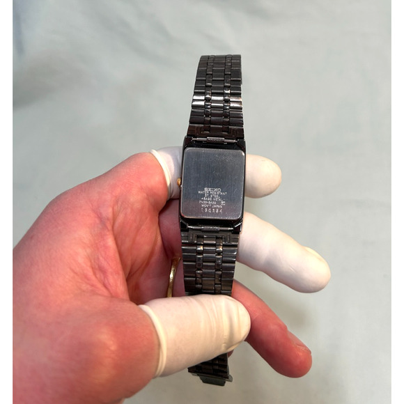 Vintage Seiko 7N39 5A29 Men's Slim Tank Watch Two Tone Black and Gold. Runs Well - Picture 6 of 10